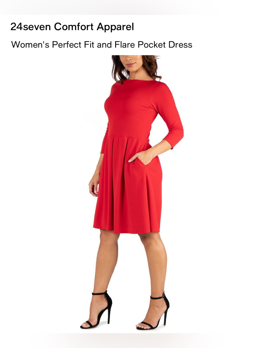 24seven Comfort Apparel Women's Red Fit-and-Flare Dress with Pockets